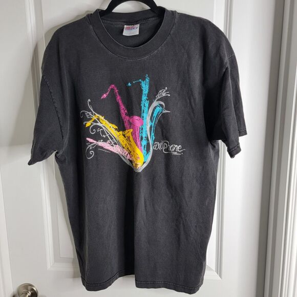 Vintage Beef T  Saxophone Shirt Future Primitive Black  Size XL 1980s - Picture 1 of 5